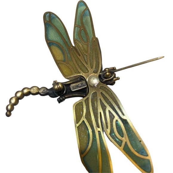 Vintage KJL Kenneth Jay Lane Stained Glass And Rhinestone Dragonfly Broo… - Picture 5 of 12